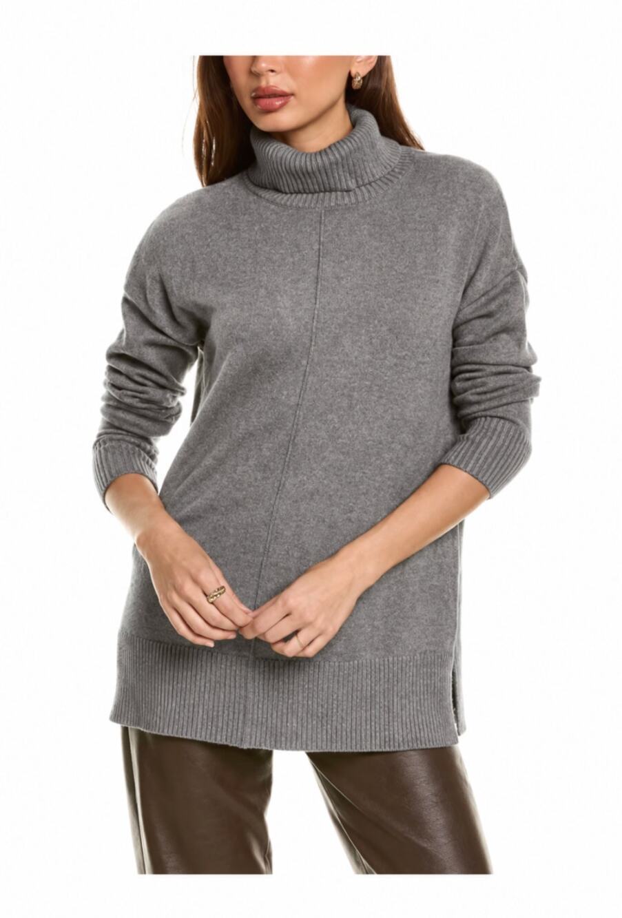 Joan Vass Gray Cowl Neck Tunic Sweater S